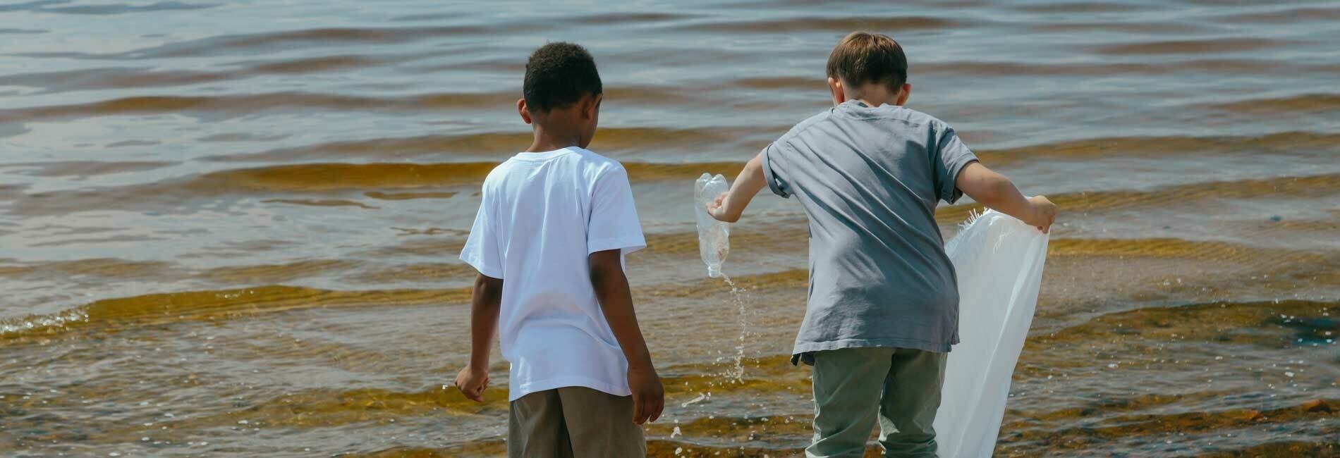 Kids Picking Up Trash in the Bay