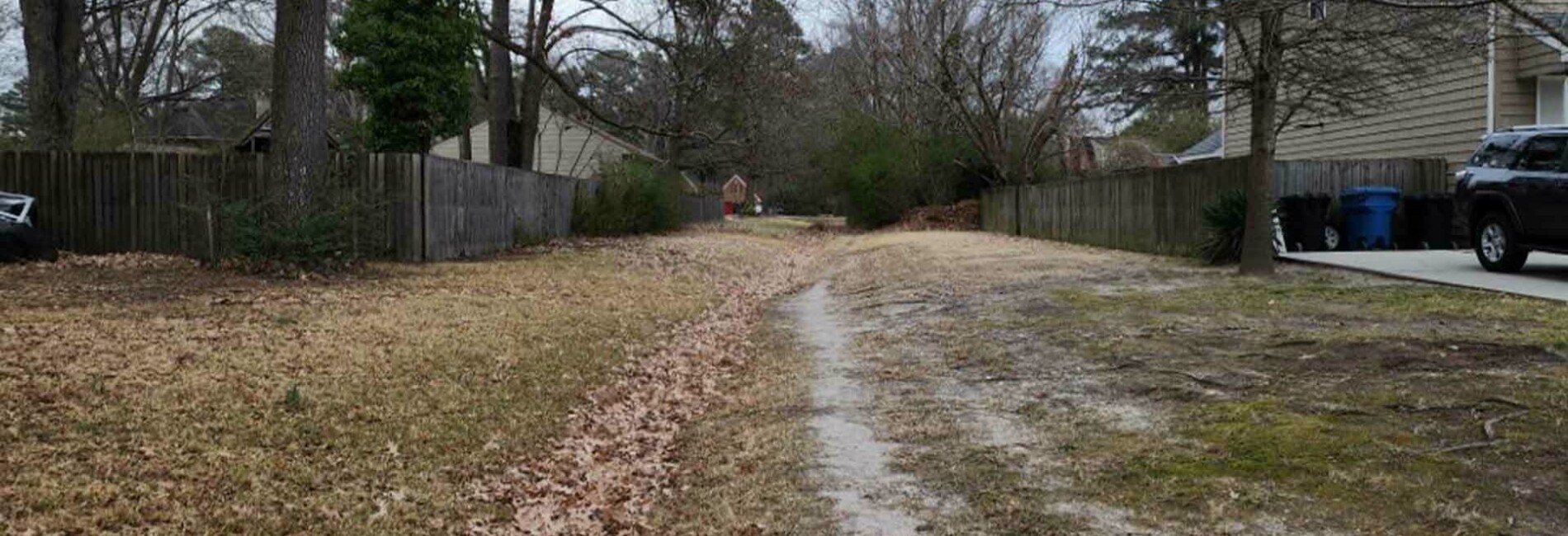 Stormwater drainage area between houses