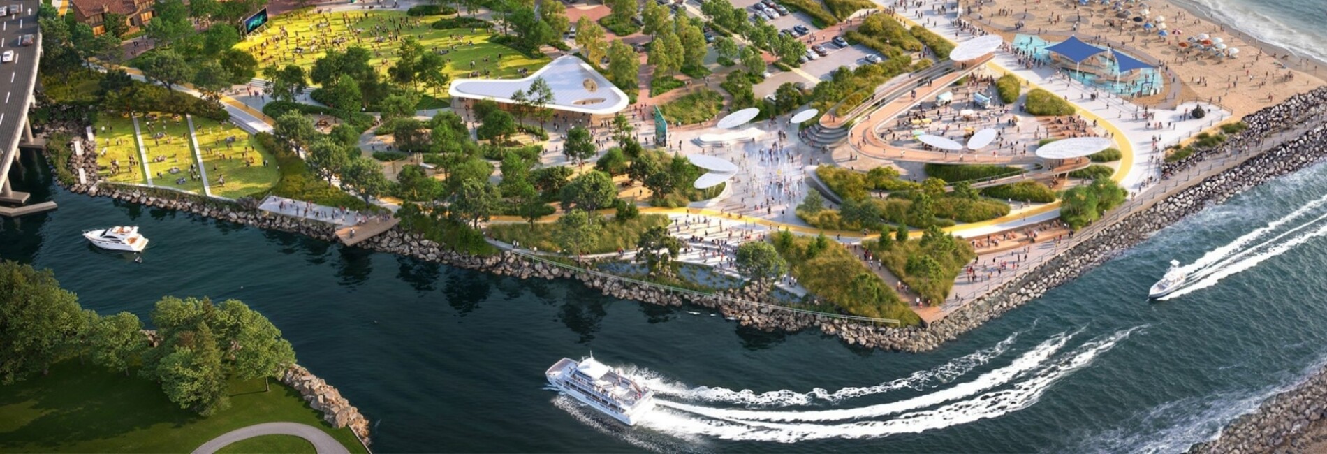 Rudee Park rendering aerial view from Rudee Inlet